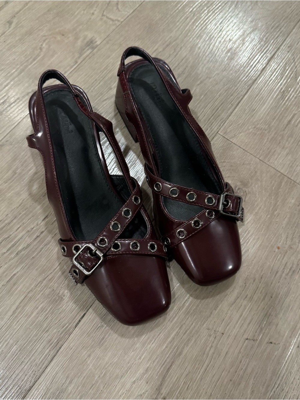 Women’s Burgundy Slingback Buckle Flats- EUR 37